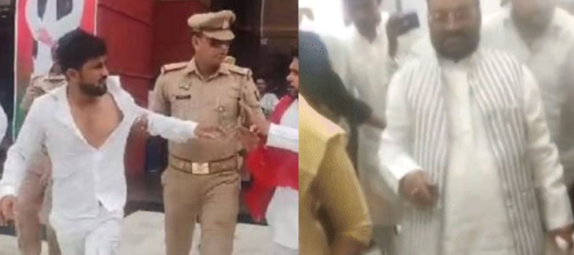 सपा महासचिव स्‍वामी प्रसाद मौर्य पर युवक ने जूता फेंका