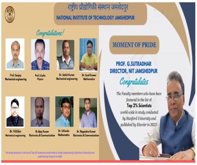 एनआईटी जमशेदपुर के आठ प्रोफेसर दुनिया के शीर्ष 2% वैज्ञानिकों में शामिल