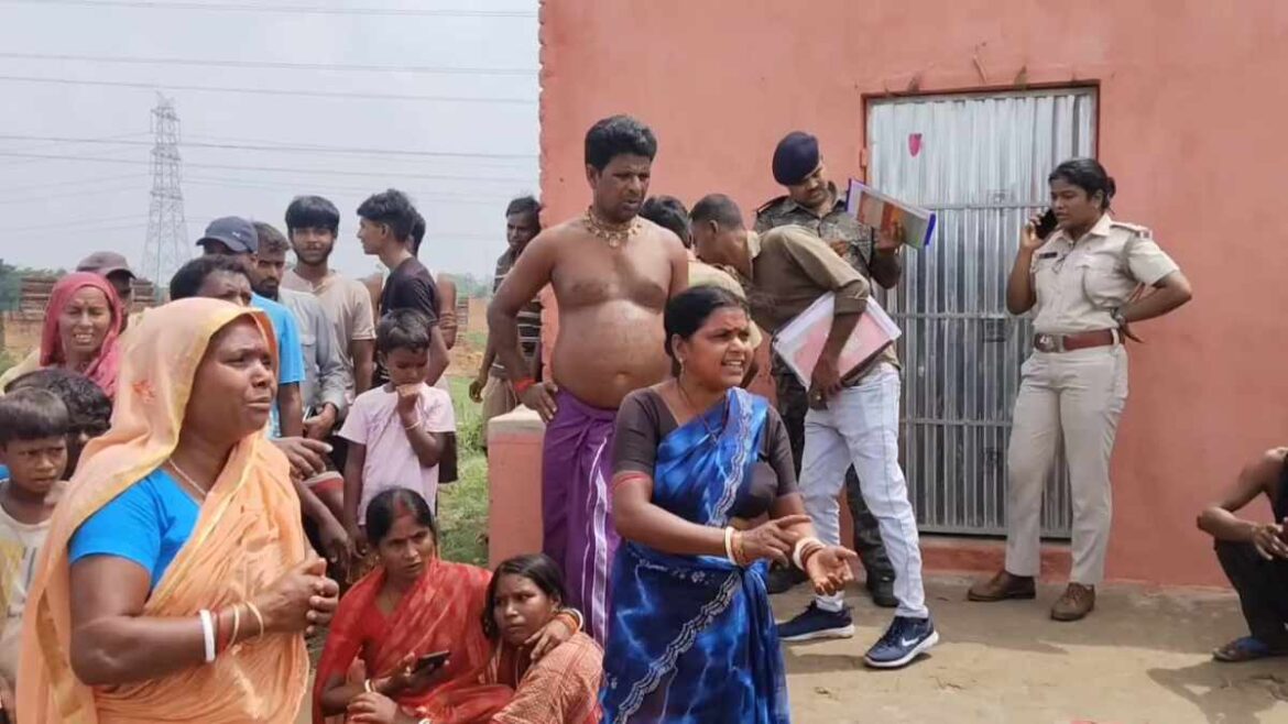 Villagers Gather Outside Deceased's Home