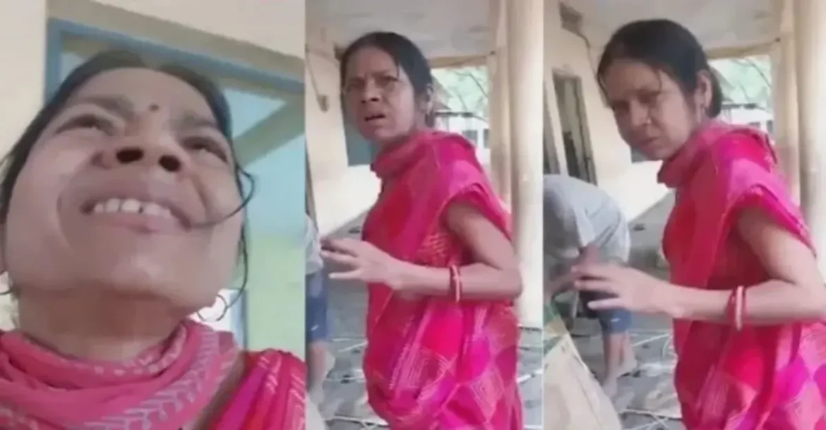 Female teacher in Dhar, MP, causing a scene in school while allegedly drunk.