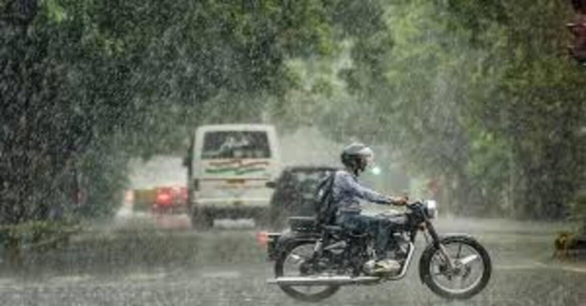 Monsoon rain in Lucknow city with waterlogged streets and cloudy sky