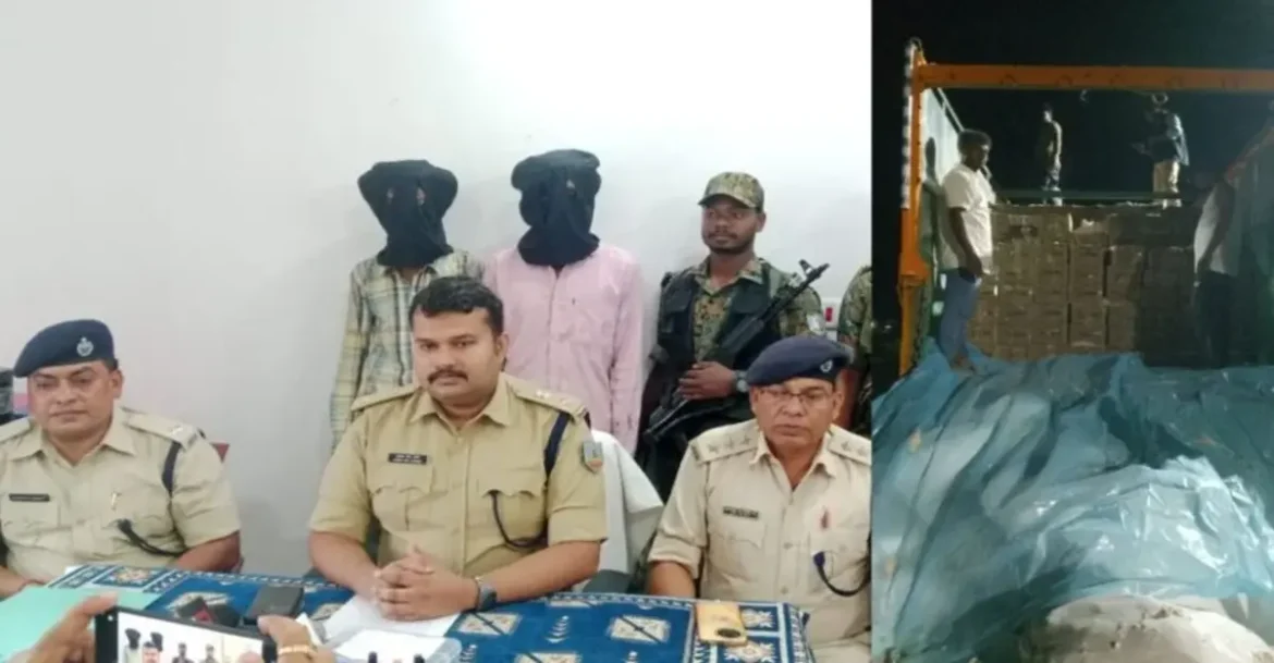 Gumla Police Seize Truck Smuggling Beer Worth ₹45 Lakh to Bihar Beer smuggling truck seized by Gumla Police with 1020 cartons hidden under cotton