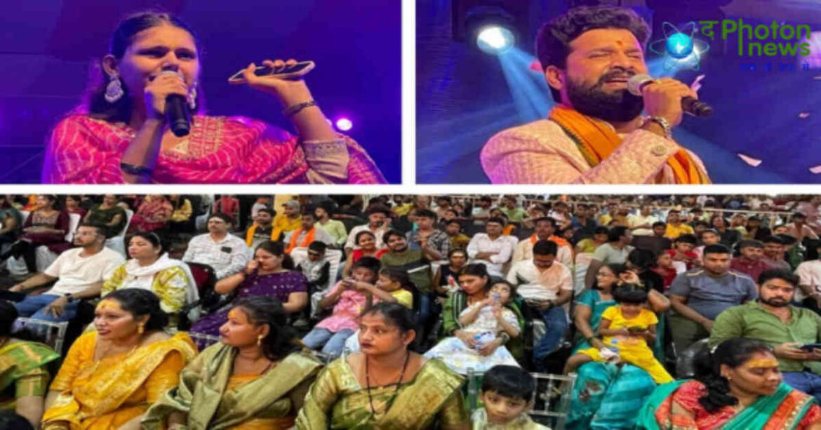 Devotees dancing to Ritesh Pandey and Siddhi Pathak’s devotional songs in Jamshedpur on the second Monday of Sawan.