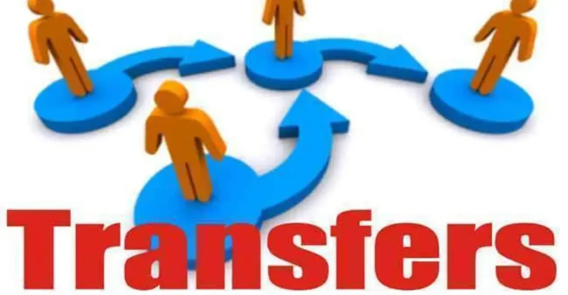 Official notification from Jharkhand Labour Department regarding officer transfers and promotions, page 1.