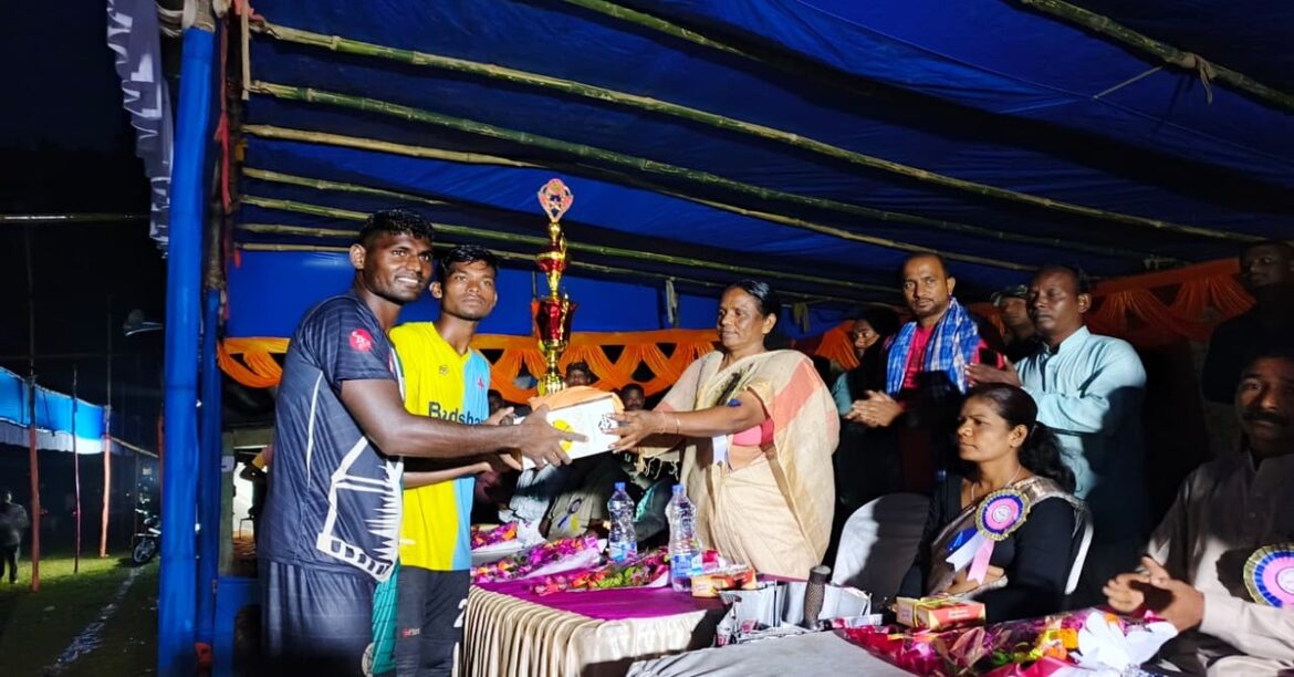 Bajrangi Star Chaibasa team celebrates victory after winning football tournament in West Singhbhum