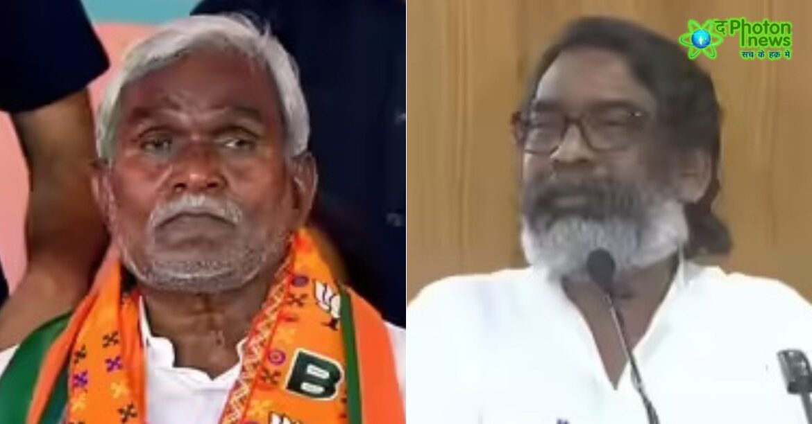 Champai Soren addressing media after reacting to Hemant Soren’s remark on Babulal Soren during Ghatshila By-Election 2025 controversy