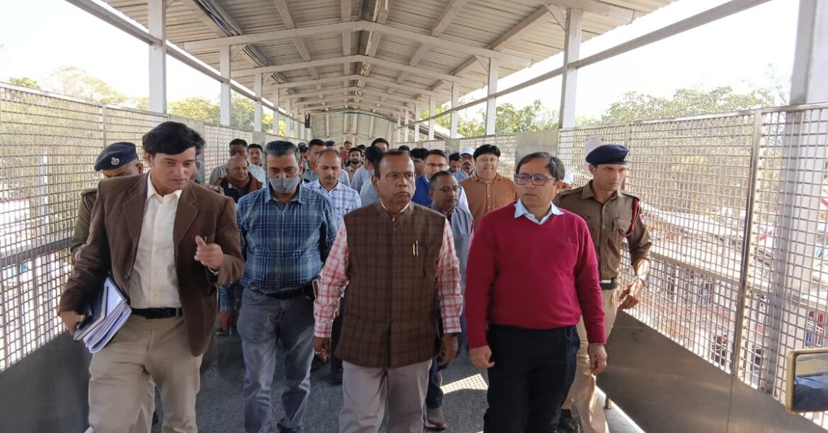 Railway GM inspecting under construction second entry at Chaibasa station