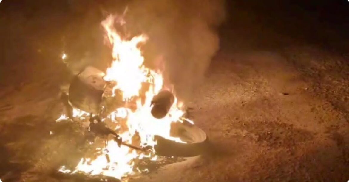 palamu running bike catches fire youth jumps to save life