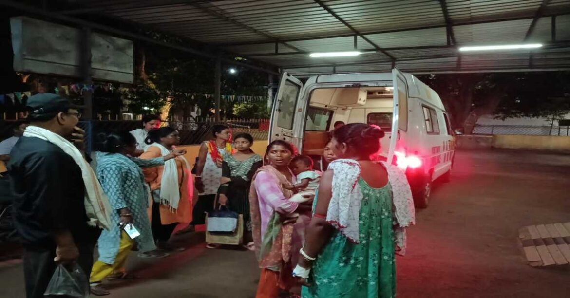 Family members protesting near ambulance at Guwa SAIL Hospital